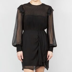 NWT The Kooples Silk Crinkled Wrap Dress in Black